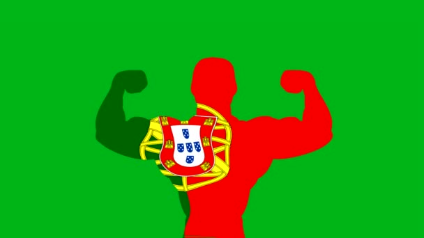 Starke Portugal Flagge Bewegungsgrafik Mit Grünem Hintergrund — Stockvideo