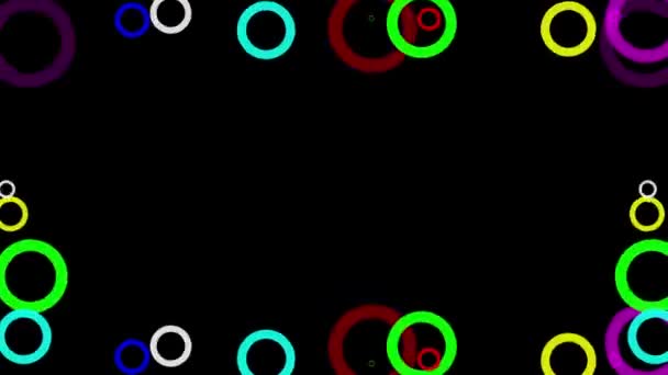Uitbreidende Kleurrijke Cirkels Frame Motion Graphics Met Effen Zwarte Achtergrond — Stockvideo