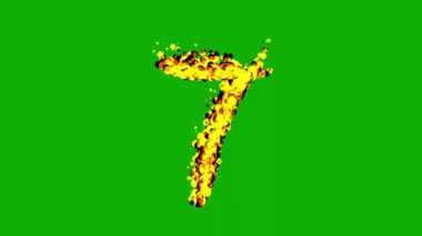 Number 7 with fire effect on green screen background