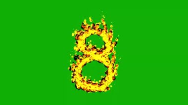 Number 8 with fire effect on green screen background