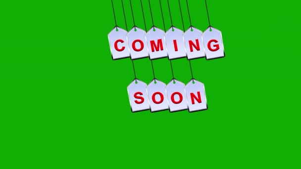 Swinging Coming Soon Gráficos Movimiento Banner Con Fondo Pantalla Verde — Vídeos de Stock