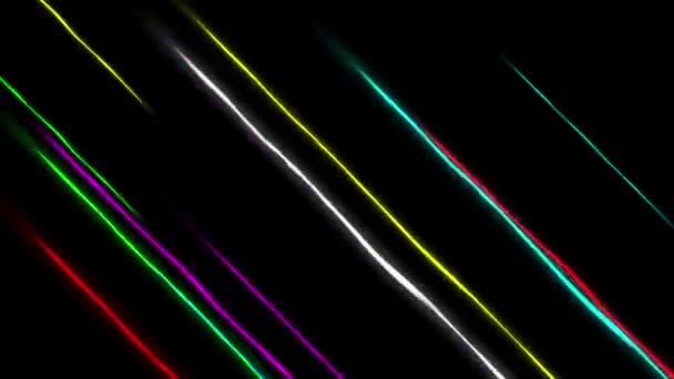 Coloridas Líneas Diagonales Velocidad Gráficos Movimiento Con Fondo Negro Liso — Vídeos de Stock
