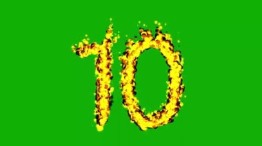 Yeşil ekran arka planında yangın efekti olan 10 numara