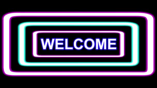 Welcome Text Neon Light Frames Plain Black Background Stock Footage