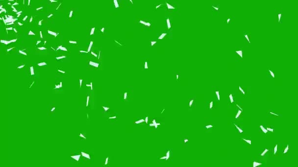 Blaas Witte Confetti Deeltjes Beweging Graphics Met Groene Scherm Achtergrond — Stockvideo