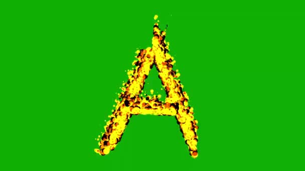緑の画面の背景に火の効果を持つ英語のアルファベット — ストック動画