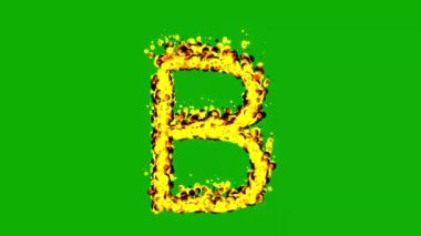 Yeşil ekran arka planında ateş etkisi olan İngilizce alfabe B