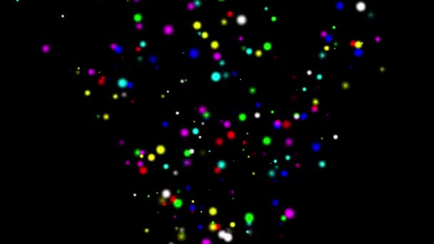 Färgglada Glitter Partiklar Fontän Rörelse Grafik Med Vanlig Svart Bakgrund — Stockvideo