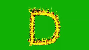 Yeşil ekran arka planında ateş etkisi olan İngilizce alfabe D