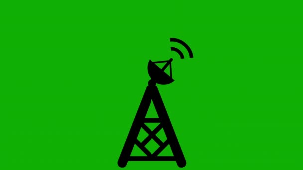 Sinais Emitidos Pela Antena Sobre Uma Torre Fundo Tela Verde — Vídeo de Stock