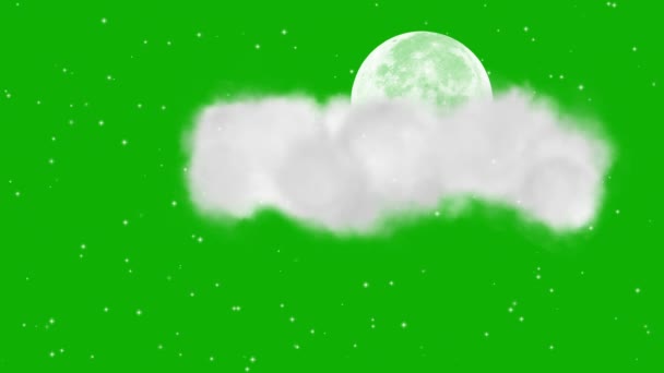 有云彩的月光和在绿屏背景上闪烁的星星 — 图库视频影像