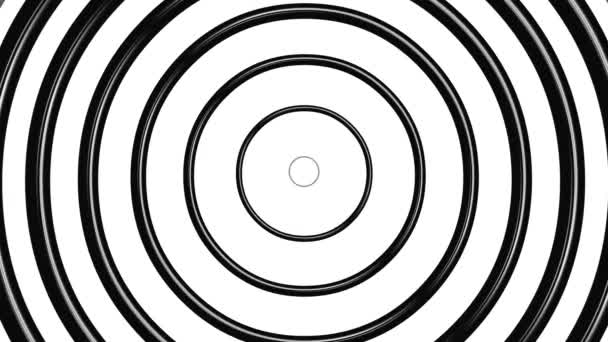Uitbreidende Zwarte Cirkelvormige Golven Bewegende Graphics Met Effen Witte Achtergrond — Stockvideo