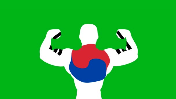 Сильная Графика Движения Флага Южной Кореи Зеленым Фоном — стоковое видео