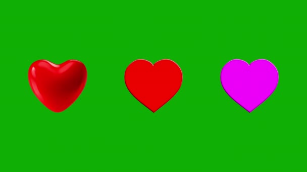 Побиття Сердець Графіки Руху Зеленим Екраном Фону — стокове відео