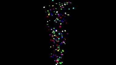 Renkli konfeti parçacıkları düz siyah arkaplan ile çeşme hareket grafikleri