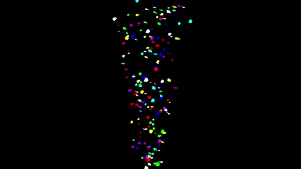 Colorido Confete Partículas Fonte Movimento Gráficos Com Fundo Preto Liso — Vídeo de Stock