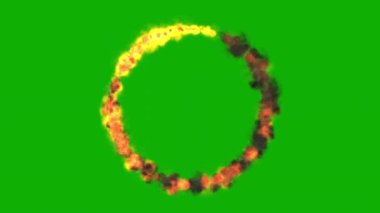 Yeşil ekran arkaplanlı ateş hareketi grafikleri daire içine alınıyor