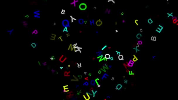 Bunte Englische Alphabete Springbrunnen Bewegungsgrafik Mit Schlichtem Schwarzem Hintergrund — Stockvideo