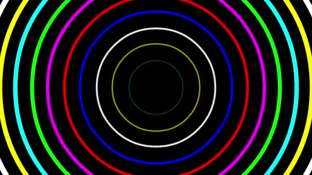 Kleurrijke Ronde Ringen Bewegende Graphics Met Effen Zwarte Achtergrond — Stockvideo