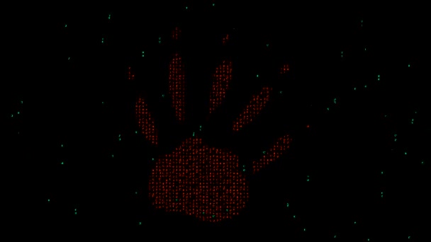 Enge Hand Met Matrixcode Effen Zwarte Achtergrond — Stockvideo