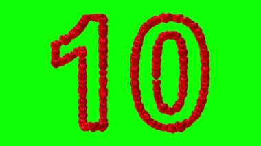 10 numara, yeşil ekranda kırmızı kalpler.