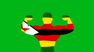 Yeşil ekran arka planına sahip güçlü Zimbabwe bayrak hareketi grafikleri