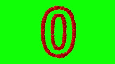 Yeşil ekranda kırmızı kalp şekilli 0 numara