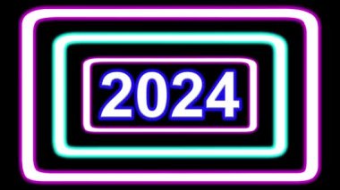 Sade siyah zemin üzerinde renkli neon ışıkları ve çerçeveleri olan 2024