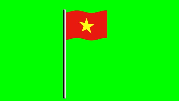 绿屏背景上有杆子的飘扬的越南国旗 — 图库视频影像