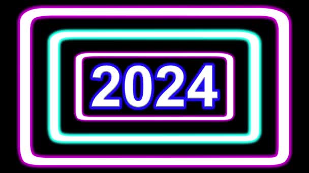 2024 Con Luces Neón Colores Marcos Sobre Fondo Negro Liso — Vídeo de stock
