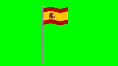 Yeşil ekranlı direkli dalgalı İspanya bayrağı