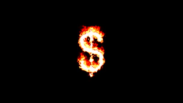 Символ Доллара Эффектом Огня Обычном Черном Фоне — стоковое видео