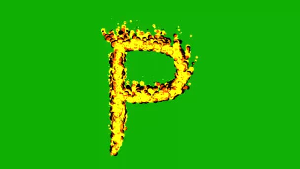 英语字母表P在绿屏背景下的失火效果 — 图库视频影像