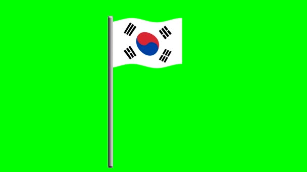 Flaga Korei Południowej Biegunem Zielonym Tle Ekranu — Wideo stockowe