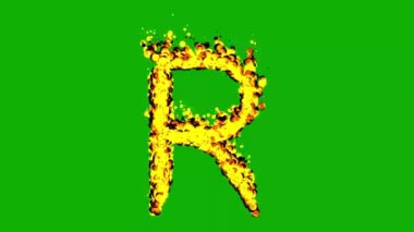 Yeşil ekran arka planında ateş efektli İngilizce alfabe R