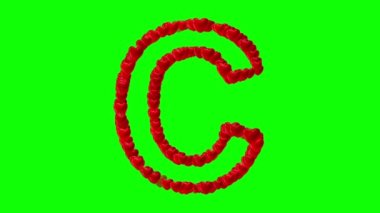 Yeşil ekranlı kırmızı kalpli İngiliz alfabesi C