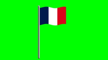 Yeşil ekranlı direkli dalgalı Fransa bayrağı