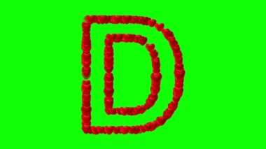 İngiliz alfabesi D, yeşil ekranlı kırmızı kalpler.