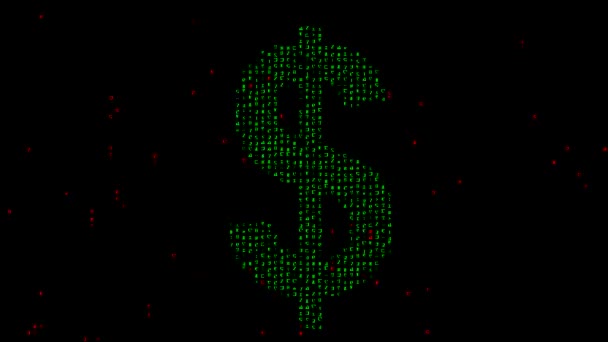 Символ Доллара Матричным Кодом Чёрном Фоне — стоковое видео