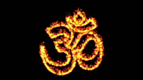 印度教Om符号在普通黑色背景下的燃烧效果的美丽图解 — 图库照片