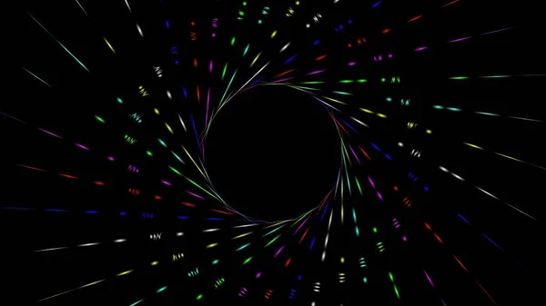 Piękna Ilustracja Kolorowych Spiralnych Promieni Świetlnych Odizolowanych Czarnym Tle — Zdjęcie stockowe