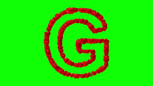 Αγγλικό Αλφάβητο Κόκκινες Καρδιές Πράσινο Φόντο Οθόνης — Αρχείο Βίντεο