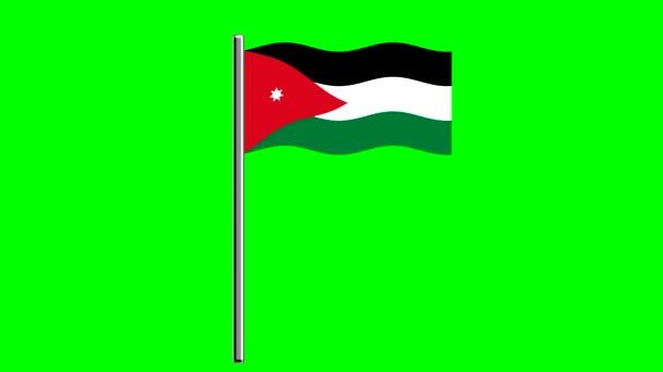 Vlnitá Jordánská Vlajka Tyčí Zeleném Pozadí — Stock video