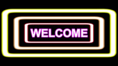 Sade siyah arkaplanda renkli neon ışık çerçeveleriyle karşılama metninin güzel bir çizimi