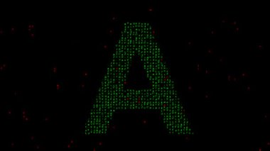 Sade siyah arkaplan üzerinde matris kodu olan İngilizce alfabesi A