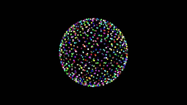 無地の黒の背景に隔離されたカラフルなキラキラした粒子球の美しいイラスト — ストック写真