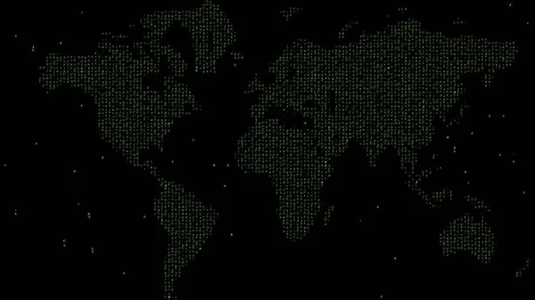 Prachtige Illustratie Van Wereldkaart Met Matrix Code Effen Zwarte Achtergrond — Stockfoto