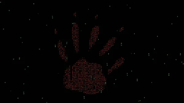 恐怖の赤い手の美しいイラストとともに行列コード上のプレーン黒の背景 — ストック写真