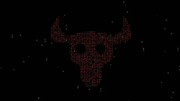 Красивая Иллюстрация Страшного Красного Черепа Матричным Кодом Обычном Черном Фоне — стоковое фото