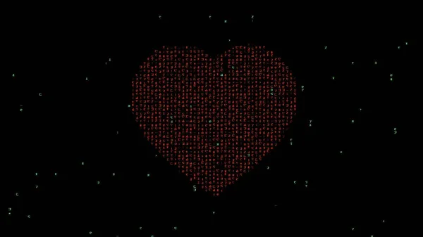 Красивая Иллюстрация Красного Сердца Матричным Кодом Обычном Черном Фоне — стоковое фото